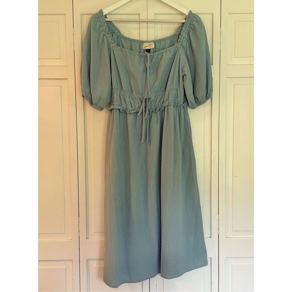 Universal thread blue smocked waist tie puff sleeve dress M - Picture 10 of 12